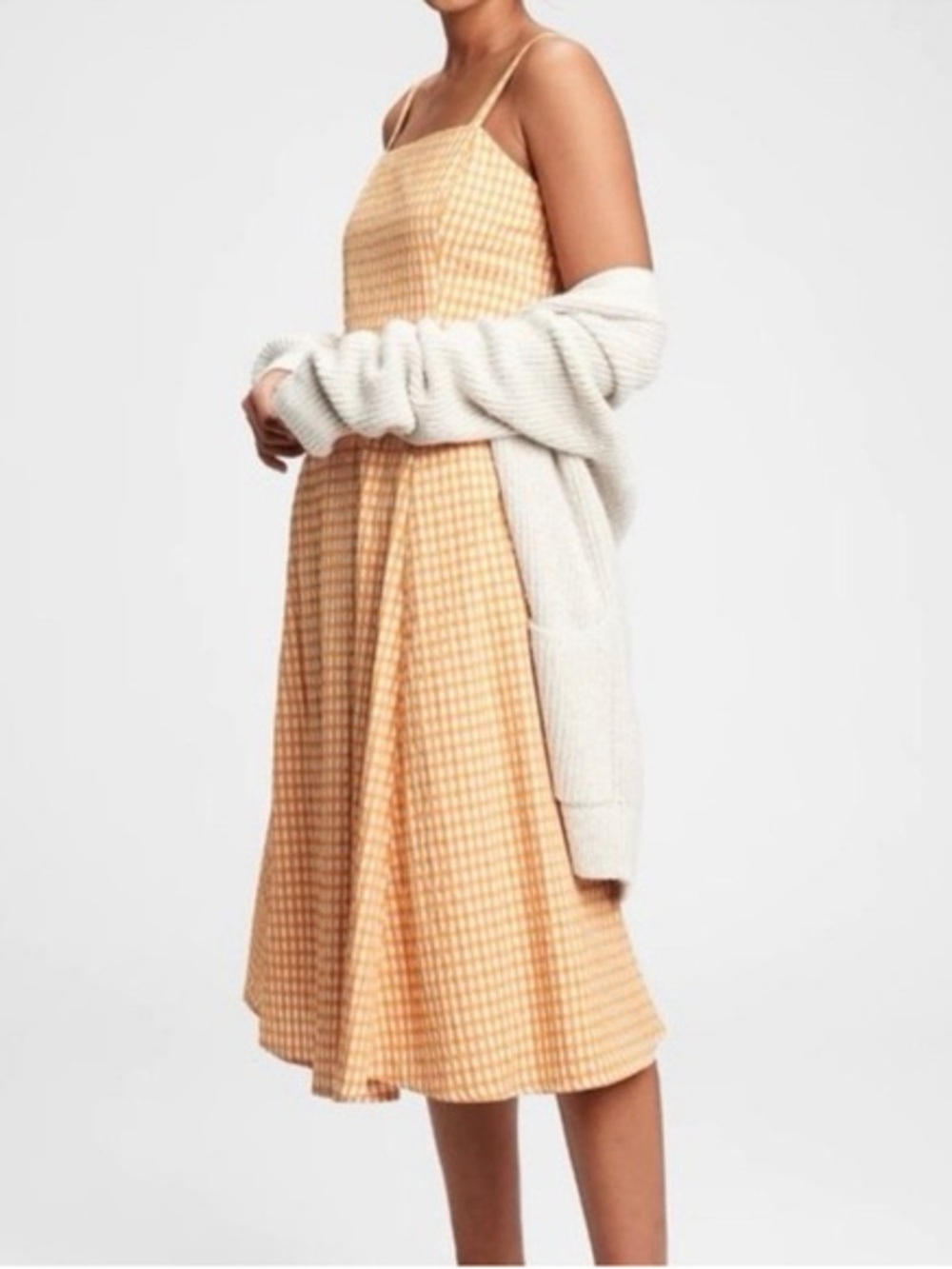 Sleeveless Butter Yellow Gingham Midi Dress - Picture 3 of 3